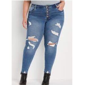 M Jeans by Maurice's High Rise Skinny Jeans Distressed Button Front Size Medium